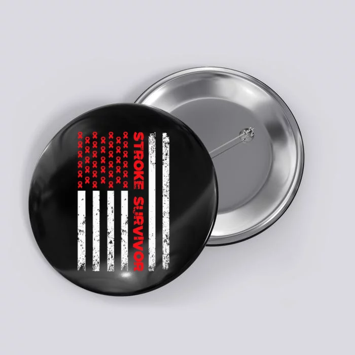 USA Flag Stroke Survivor Awareness Red Ribbon Brain Attack Button