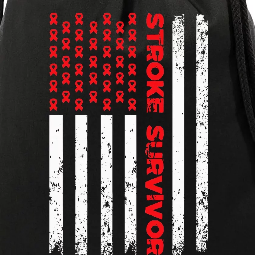 USA Flag Stroke Survivor Awareness Red Ribbon Brain Attack Drawstring Bag