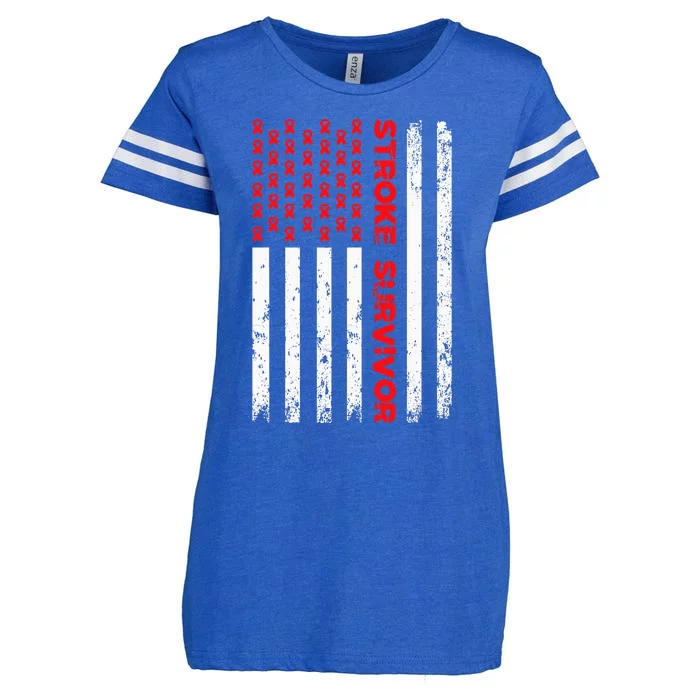 USA Flag Stroke Survivor Awareness Red Ribbon Brain Attack Enza Ladies Jersey Football T-Shirt