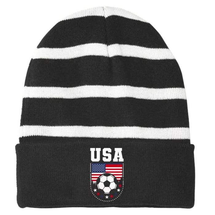 Usa Flag Soccer Fan Striped Beanie with Solid Band