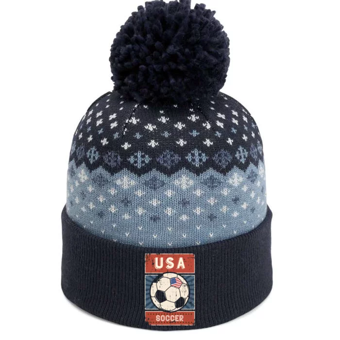 USA Flag Soccer Football Jersey American Soccer Ball Flag The Baniff Cuffed Pom Beanie