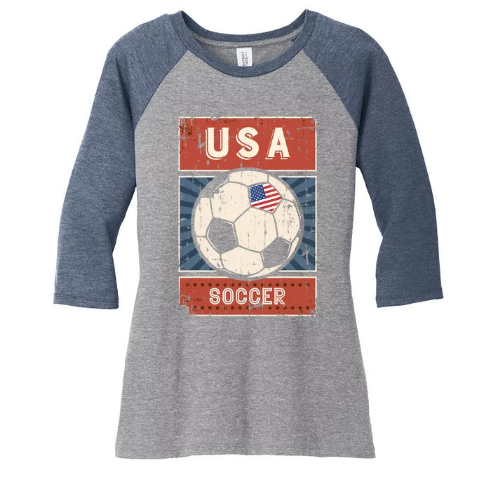 USA Flag Soccer Football Jersey American Soccer Ball Flag Women's Tri-Blend 3/4-Sleeve Raglan Shirt