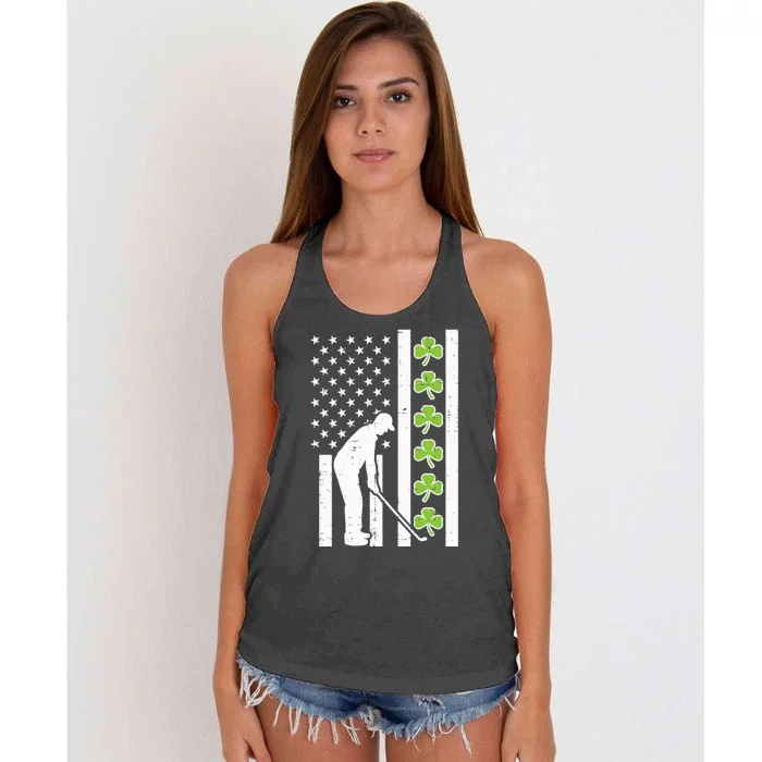 Us Flag Shamrock Golf St Patricks Day Patriotic Dad Gift Women's Knotted Racerback Tank