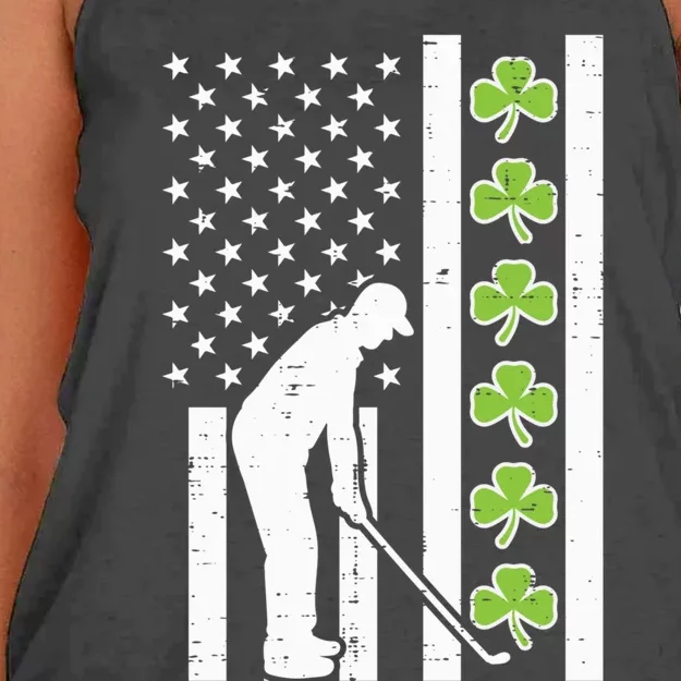 Us Flag Shamrock Golf St Patricks Day Patriotic Dad Gift Women's Knotted Racerback Tank