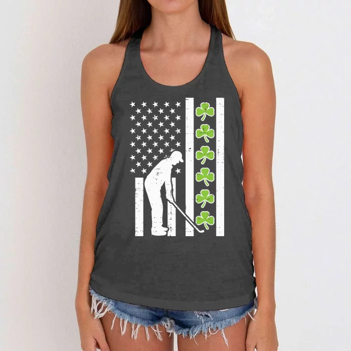 Us Flag Shamrock Golf St Patricks Day Patriotic Dad Gift Women's Knotted Racerback Tank