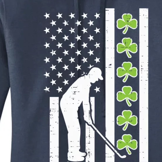 Us Flag Shamrock Golf St Patricks Day Patriotic Dad Gift Women's Pullover Hoodie