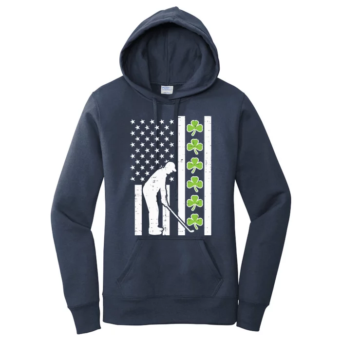 Us Flag Shamrock Golf St Patricks Day Patriotic Dad Gift Women's Pullover Hoodie