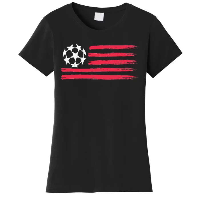 USA Flag Soccer Ball Cool Futbol Equipment Men Women Women's T-Shirt