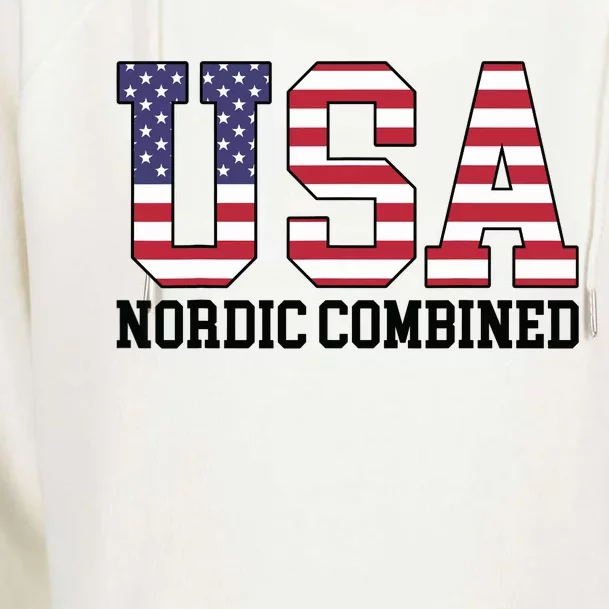 USA Flag Skier American USA Nordic Combined Womens Funnel Neck Pullover Hood