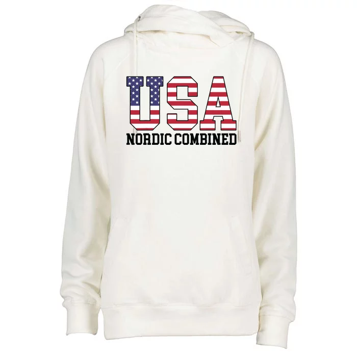 USA Flag Skier American USA Nordic Combined Womens Funnel Neck Pullover Hood