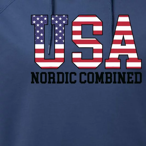 USA Flag Skier American USA Nordic Combined Performance Fleece Hoodie