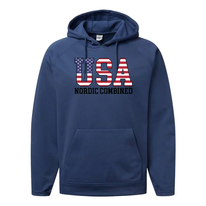 USA Flag Skier American USA Nordic Combined Performance Fleece Hoodie