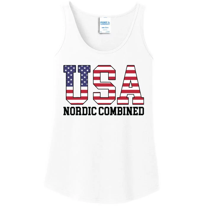 USA Flag Skier American USA Nordic Combined Ladies Essential Tank