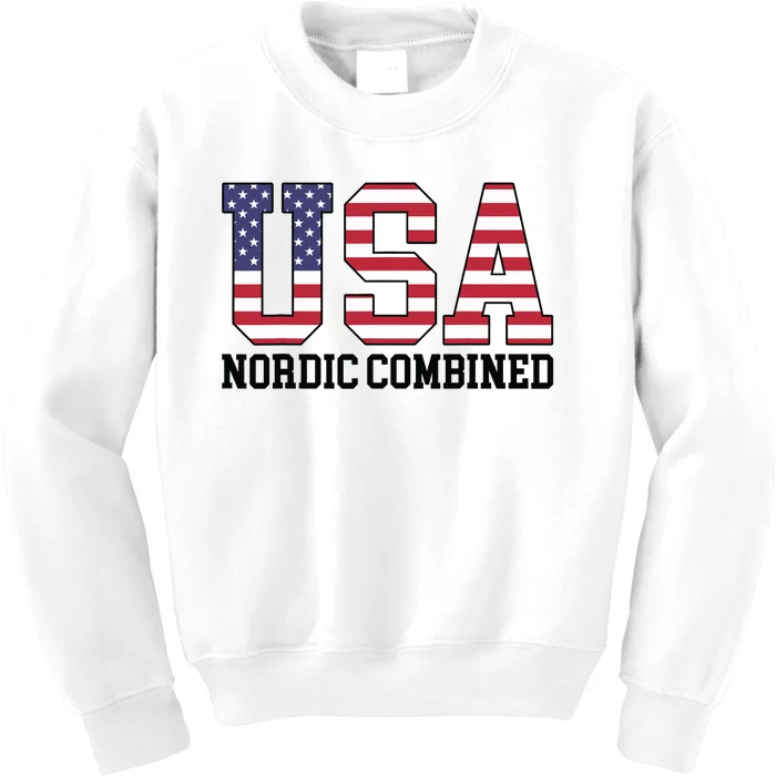 USA Flag Skier American USA Nordic Combined Kids Sweatshirt