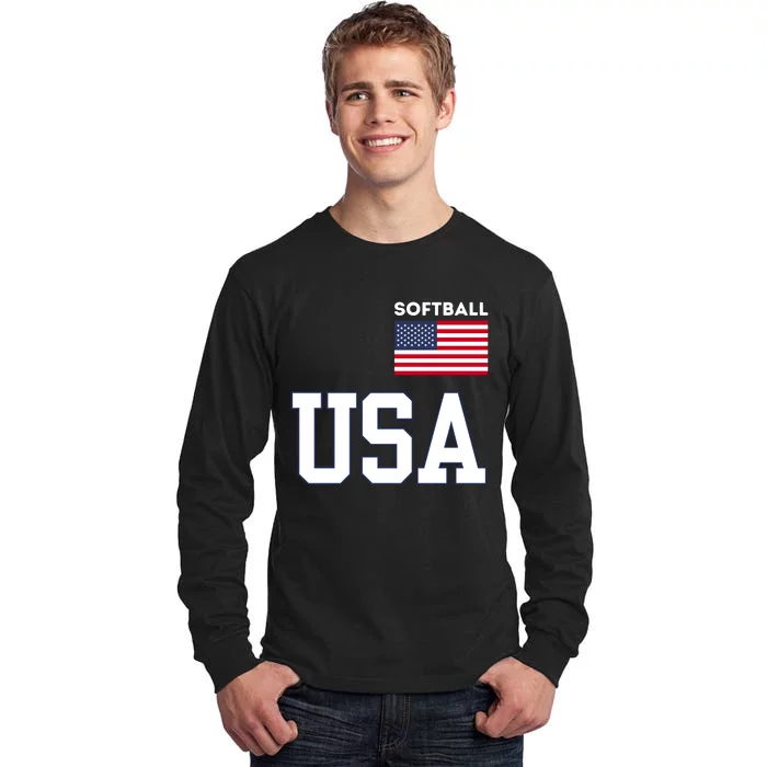 Usa Flag Softball Pocket Team Jersey Gift Tall Long Sleeve T-Shirt