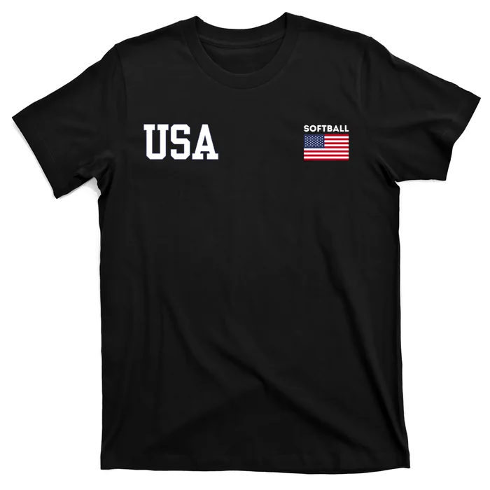 Usa Flag Softball Team Equipment T-Shirt