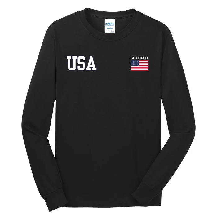 Usa Flag Softball Team Equipment Tall Long Sleeve T-Shirt