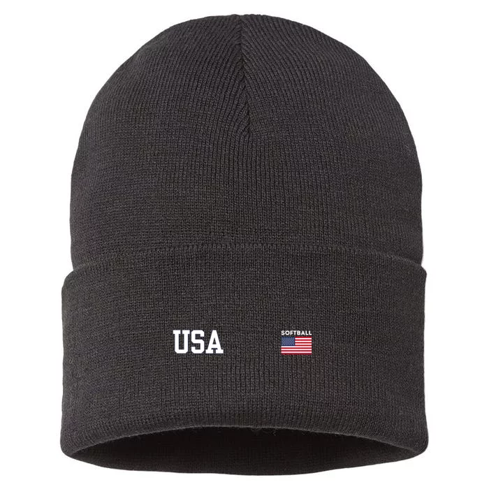 Usa Flag Softball Team Equipment Sustainable Knit Beanie