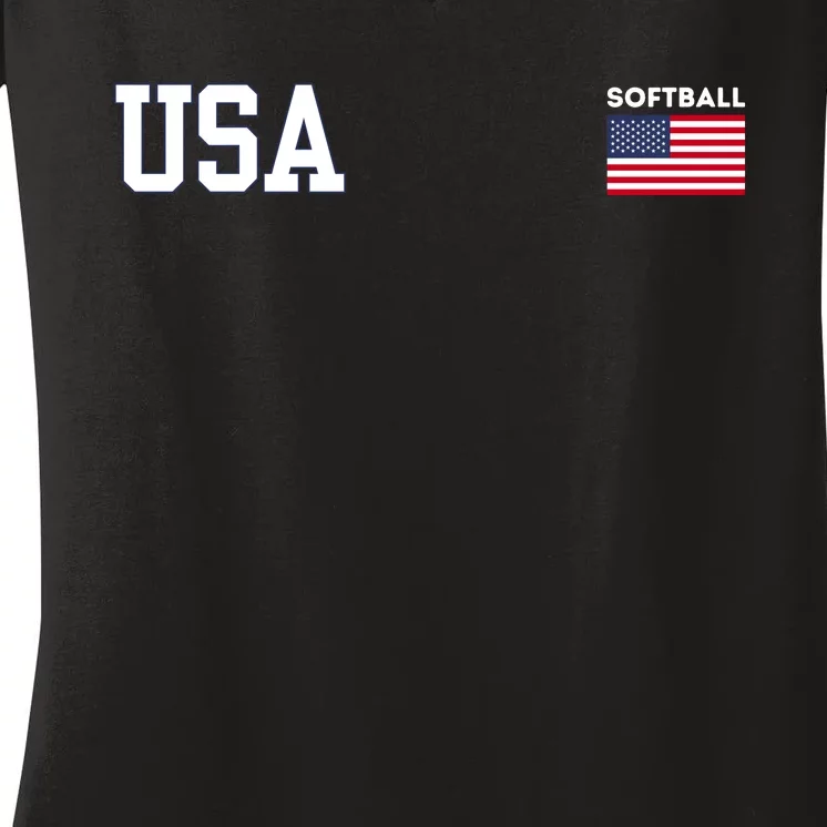 Usa Flag Softball Team Equipment Women's V-Neck T-Shirt