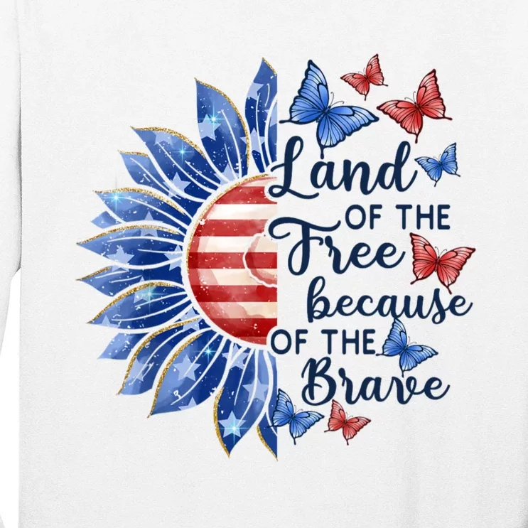 US Flag Sunflower Land Of The Free Because Of The Brave Long Sleeve Shirt