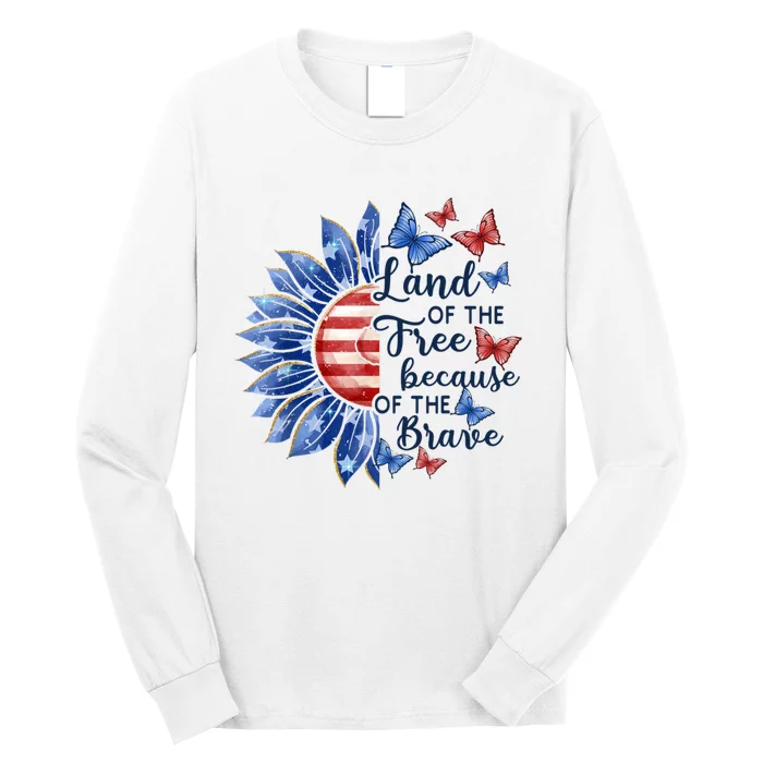 US Flag Sunflower Land Of The Free Because Of The Brave Long Sleeve Shirt