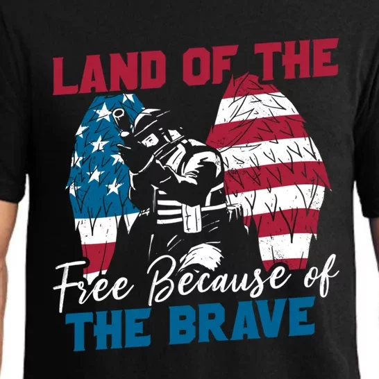 Us Flag Sodlier Eagle Land Of The Free Because Of The Brave Funny Gift Pajama Set