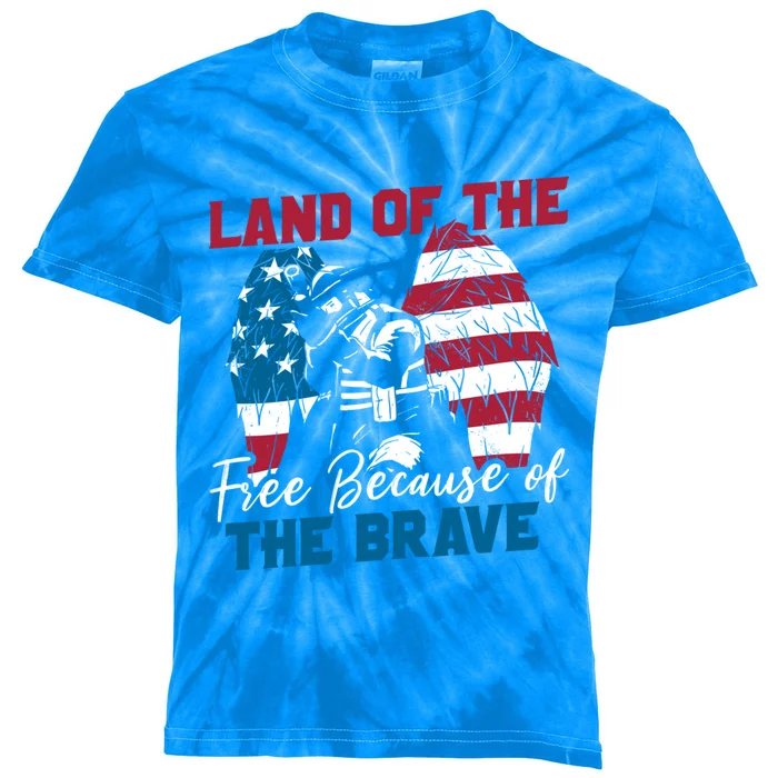 Us Flag Sodlier Eagle Land Of The Free Because Of The Brave Great Gift Kids Tie-Dye T-Shirt