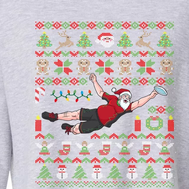 Ultimate Frisbee Santa Claus Sport Ugly Christmas Cute Gift Cropped Pullover Crew