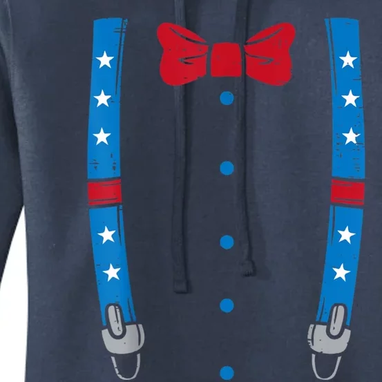 US Flag Suspenders Bow Tie Boy 4th Of July Kids Women's Pullover Hoodie