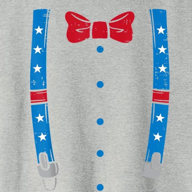 US Flag Suspenders Bow Tie Boy 4th Of July Kids Women's Crop Top Tee