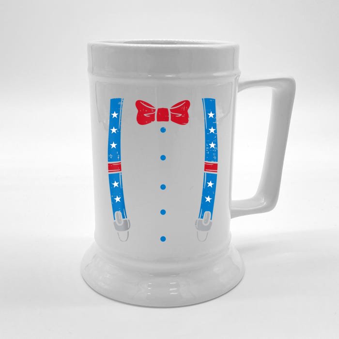 US Flag Suspenders Bow Tie Boy 4th Of July Kids Front & Back Beer Stein