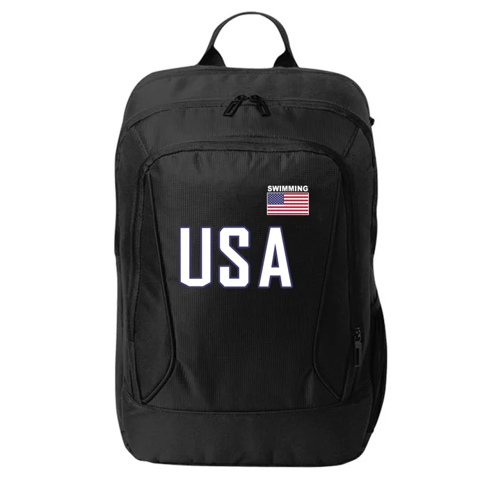 Usa Flag Swimming Great Gift Pocket Swimmer Equipt Gift Tee City Backpack