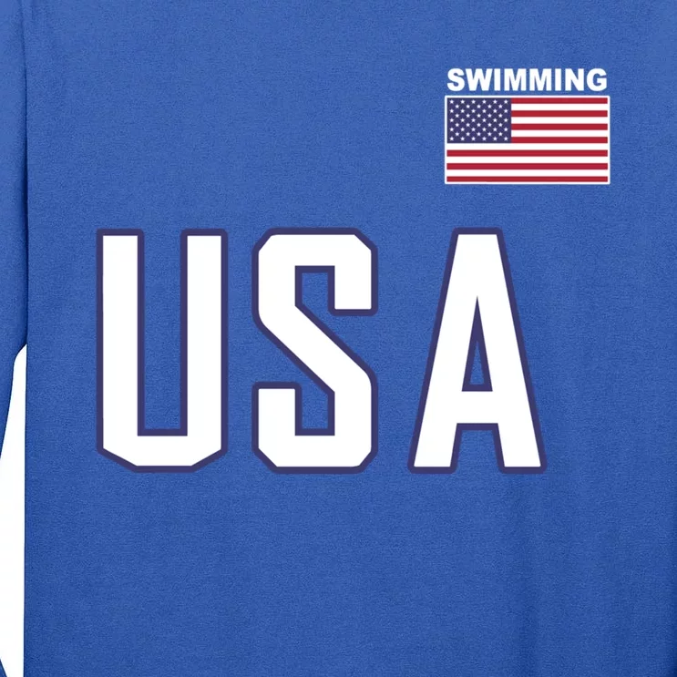 Usa Flag Swimming Great Gift Pocket Swimmer Equipt Gift Tee Tall Long Sleeve T-Shirt