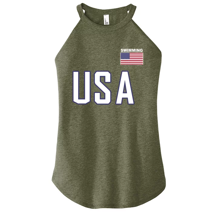 Usa Flag Swimming Great Gift Pocket Swimmer Equipt Gift Tee Women’s Perfect Tri Rocker Tank