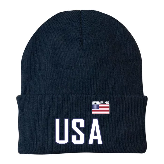 Usa Flag Swimming Great Gift Pocket Swimmer Equipt Gift Tee Knit Cap Winter Beanie