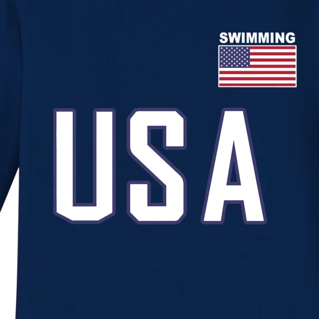 Usa Flag Swimming Great Gift Pocket Swimmer Equipt Gift Tee Baby Long Sleeve Bodysuit