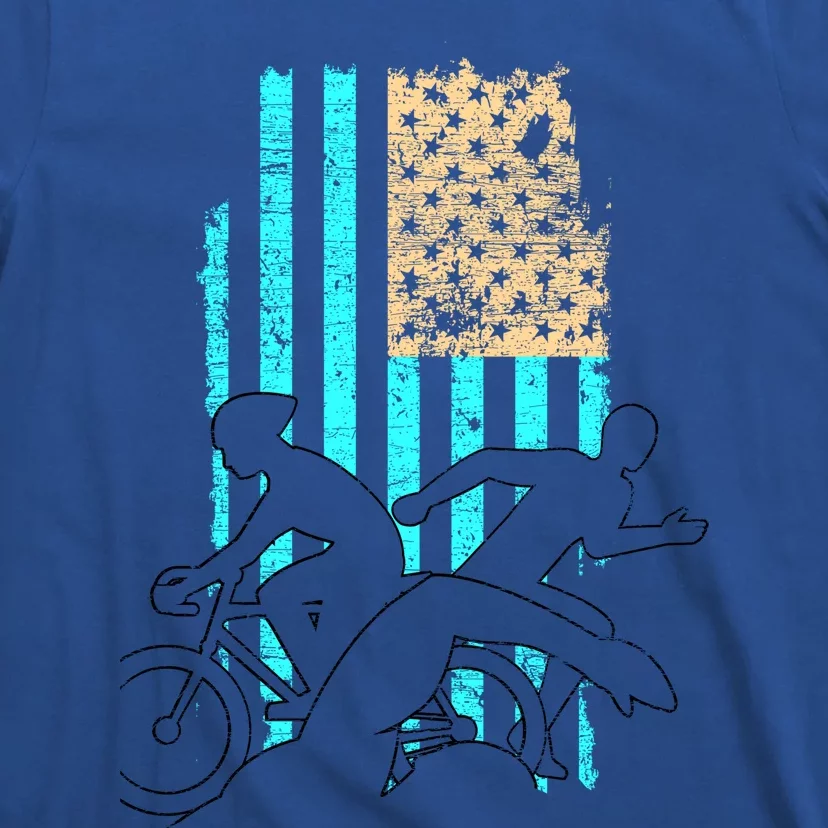 Usa Flag Triathlon Great Gift Swim Bike Run T-Shirt