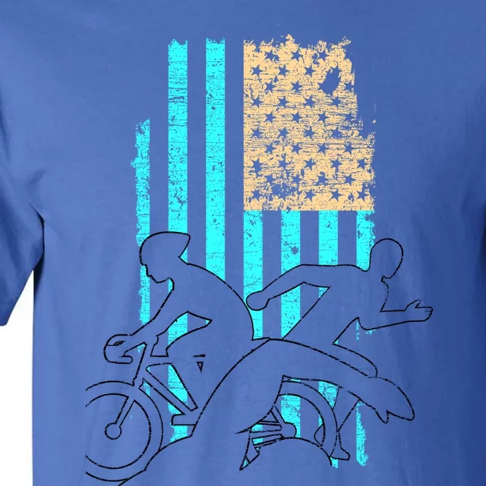 Usa Flag Triathlon Great Gift Swim Bike Run Tall T-Shirt