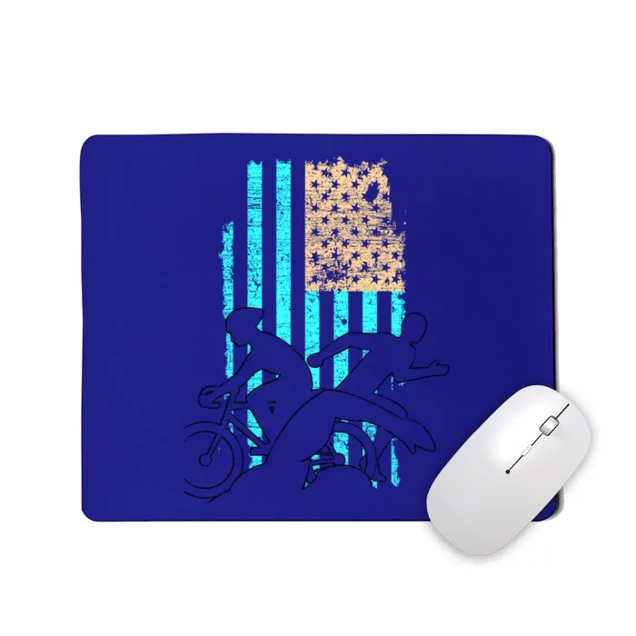 Usa Flag Triathlon Great Gift Swim Bike Run Mousepad