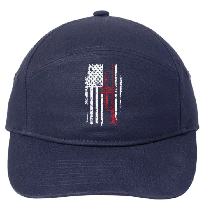 USA Flag Thin Red Line Jazz Music Gifts Trumpet 7-Panel Snapback Hat