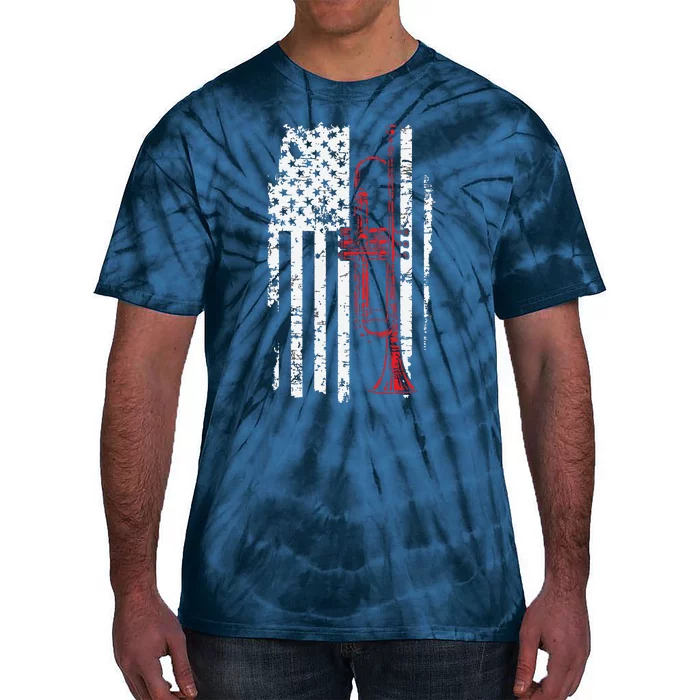 USA Flag Thin Red Line Jazz Music Gifts Trumpet Tie-Dye T-Shirt