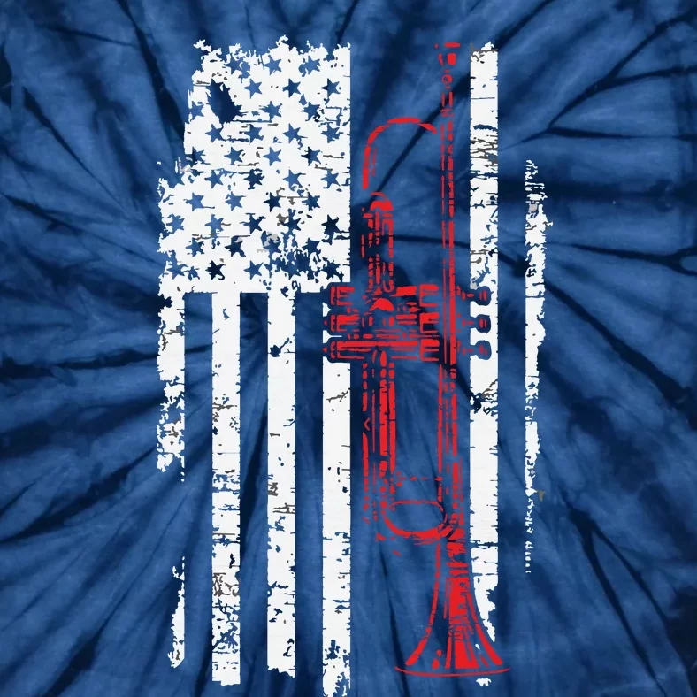 USA Flag Thin Red Line Jazz Music Gifts Trumpet Tie-Dye T-Shirt