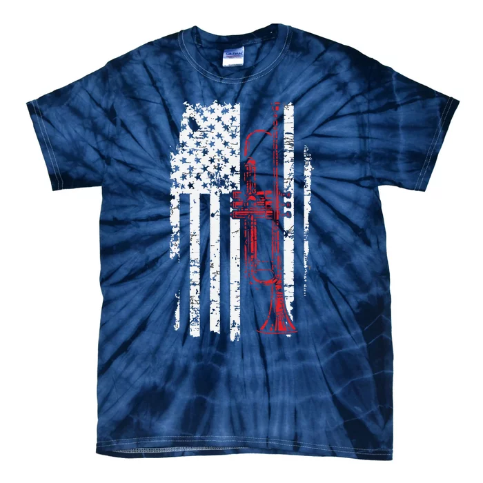 USA Flag Thin Red Line Jazz Music Gifts Trumpet Tie-Dye T-Shirt