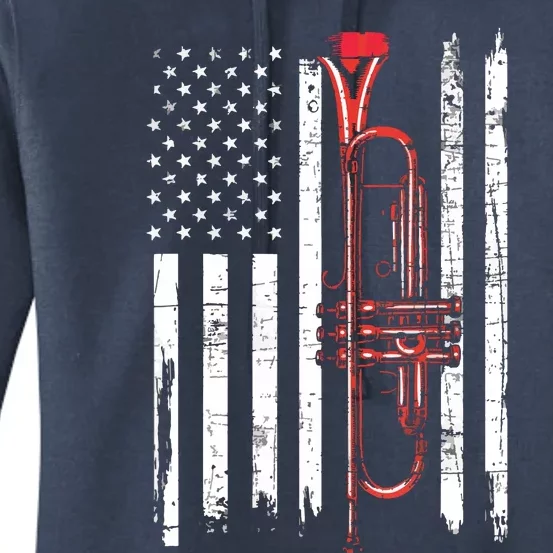 USA Flag Trumpet Jazz Musical Instrument Player Women's Pullover Hoodie