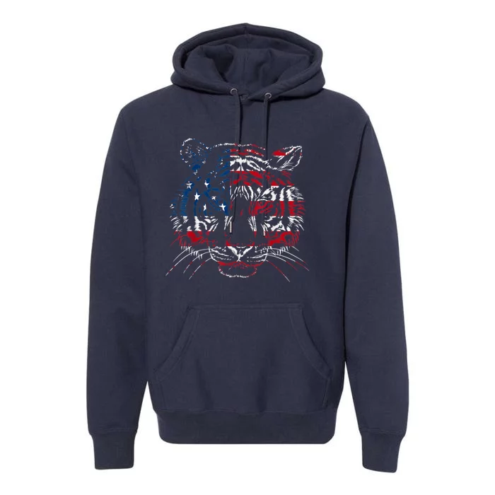 USA Flag Tiger Patriotic Independence Day 4th Of July Premium Hoodie