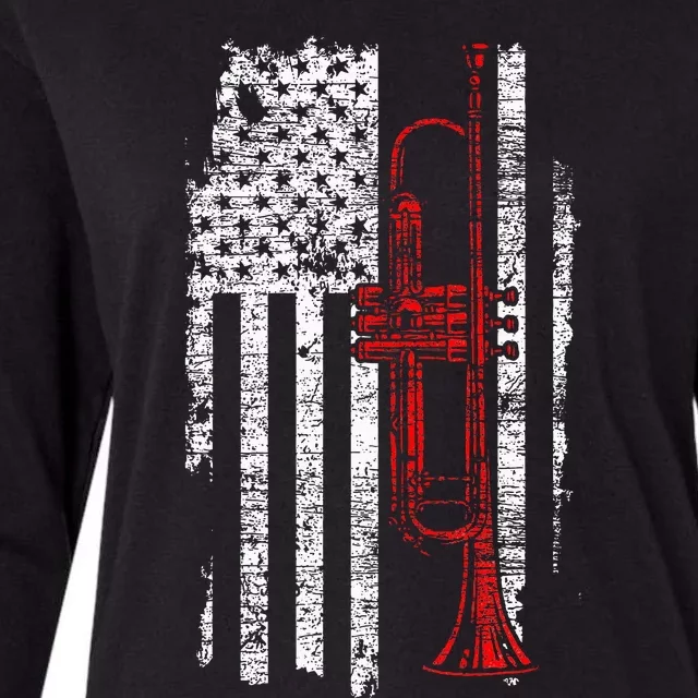 Usa Flag Thin Red Line Jazz Music Gifts Trumpet Womens Cotton Relaxed Long Sleeve T-Shirt