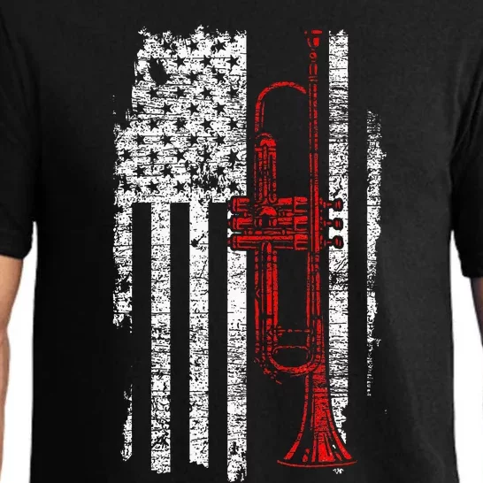 Usa Flag Thin Red Line Jazz Music Gifts Trumpet Pajama Set