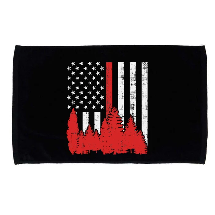 USA Flag Thin Red Line Forest Fire Wildland Firefighter Gift Microfiber Hand Towel