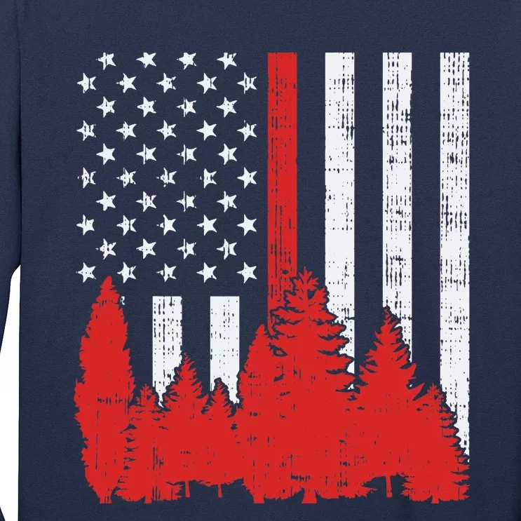 USA Flag Thin Red Line Forest Fire Wildland Firefighter Gift Long Sleeve Shirt