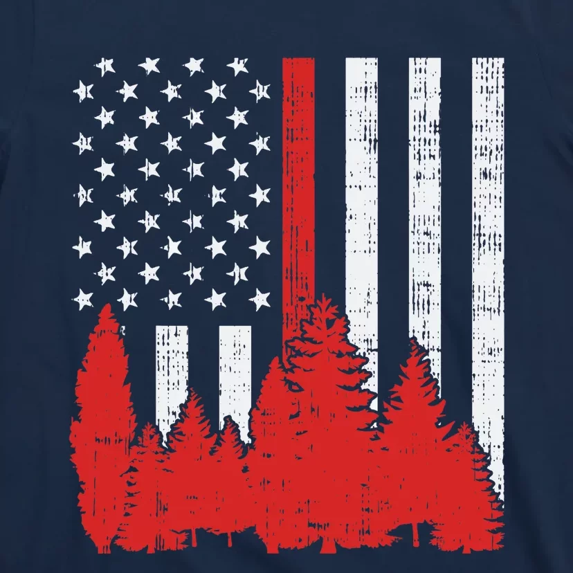 USA Flag Thin Red Line Forest Fire Wildland Firefighter Gift T-Shirt